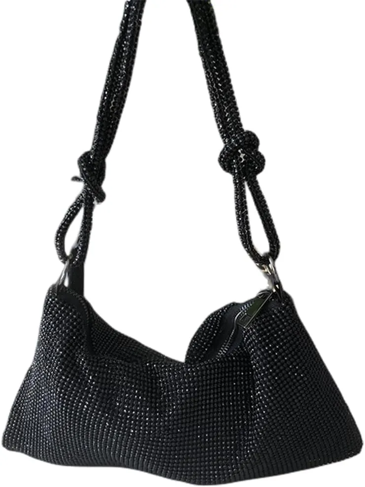 UMREN Rhinestone Hobo Bags for Women Chic Evening Handbag Sparkly Crystal Cluth Purse for Party Club Wedding