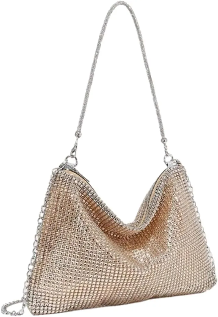 UMREN Rhinestone Hobo Bags for Women Chic Evening Handbag Sparkly Crystal Cluth Purse for Party Club Wedding