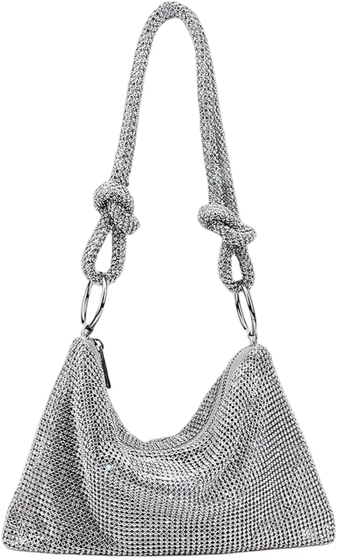 UMREN Rhinestone Hobo Bags for Women Chic Evening Handbag Sparkly Crystal Cluth Purse for Party Club Wedding