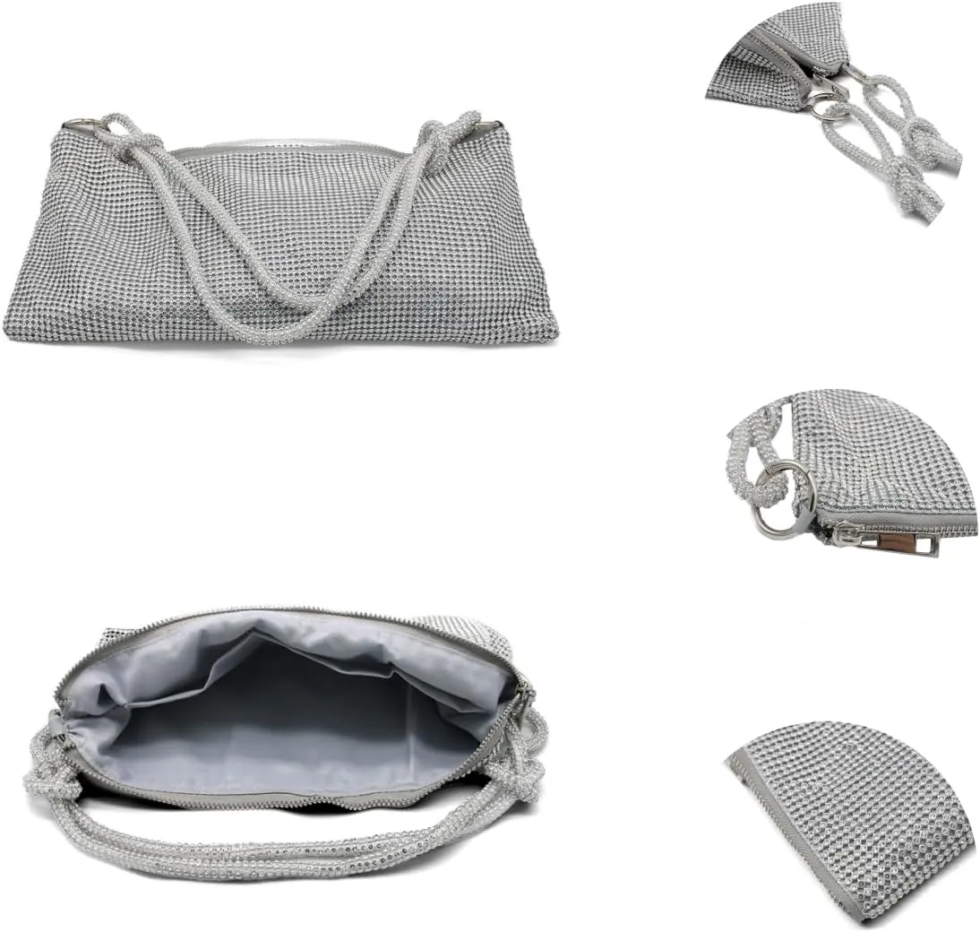 UMREN Rhinestone Hobo Bags for Women Chic Evening Handbag Sparkly Crystal Cluth Purse for Party Club Wedding