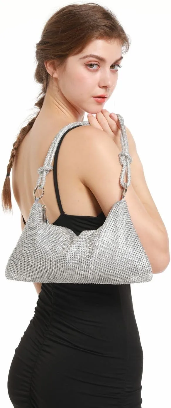 UMREN Rhinestone Hobo Bags for Women Chic Evening Handbag Sparkly Crystal Cluth Purse for Party Club Wedding