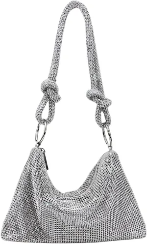 UMREN Rhinestone Hobo Bags for Women Chic Evening Handbag Sparkly Crystal Cluth Purse for Party Club Wedding
