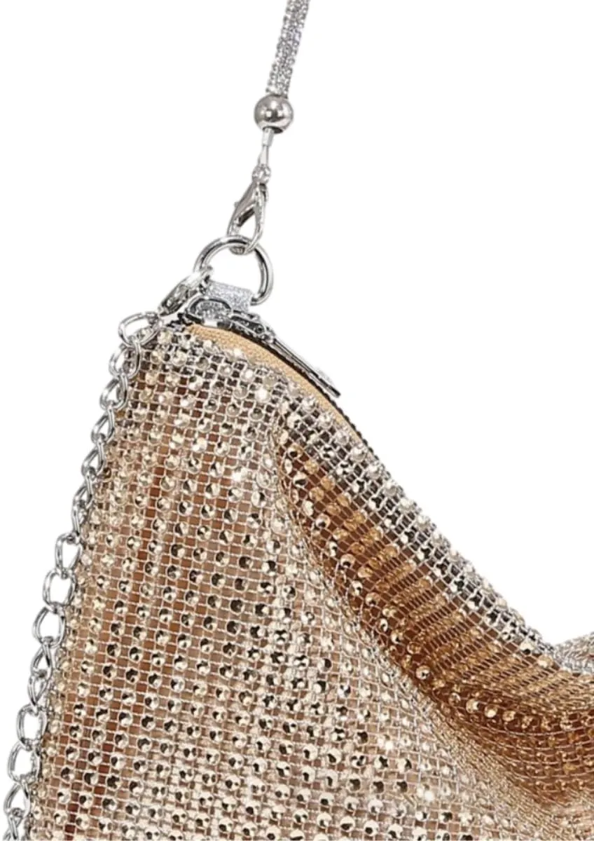 UMREN Rhinestone Hobo Bags for Women Chic Evening Handbag Sparkly Crystal Cluth Purse for Party Club Wedding