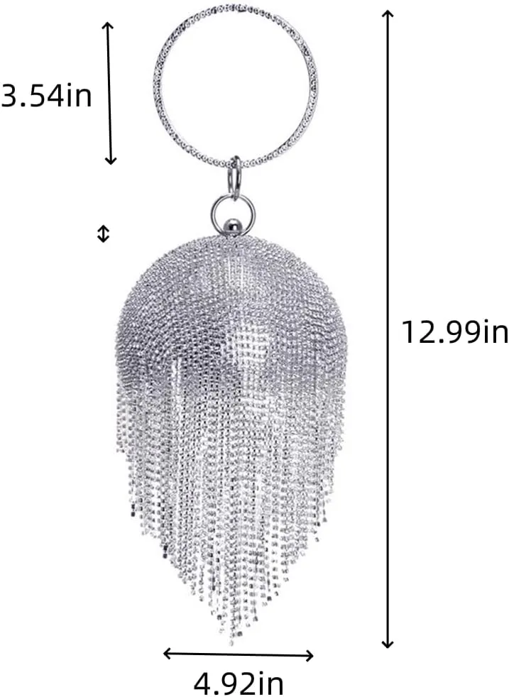UMREN Women Round Ball Crystal Evening Clutch Purse Tassel Wedding Party Hand Bags