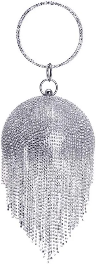 UMREN Women Round Ball Crystal Evening Clutch Purse Tassel Wedding Party Hand Bags