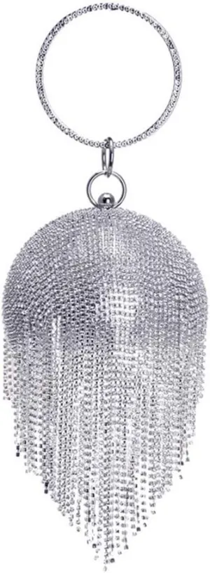 UMREN Women Round Ball Crystal Evening Clutch Purse Tassel Wedding Party Hand Bags