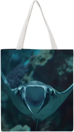 Underwater Ocean Animal Manta Ray Canvas Tote Bags Portable Shopping Grocery Bag Shoulder Handbag with Handles