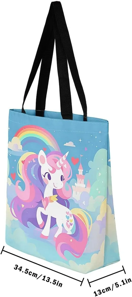 Unicorn Canvas Tote Bag Unicorns Foldable Handbag Cute Rainbow Cartoon Horse Canvas Bag Kawaii Shoulder Bag