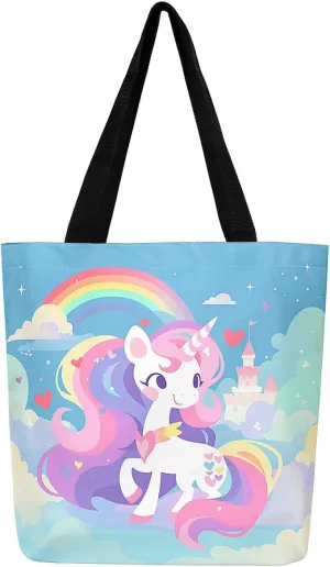 Unicorn Canvas Tote Bag Unicorns Foldable Handbag Cute Rainbow Cartoon Horse Canvas Bag Kawaii Shoulder Bag