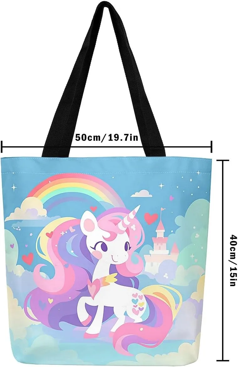 Unicorn Canvas Tote Bag Unicorns Foldable Handbag Cute Rainbow Cartoon Horse Canvas Bag Kawaii Shoulder Bag