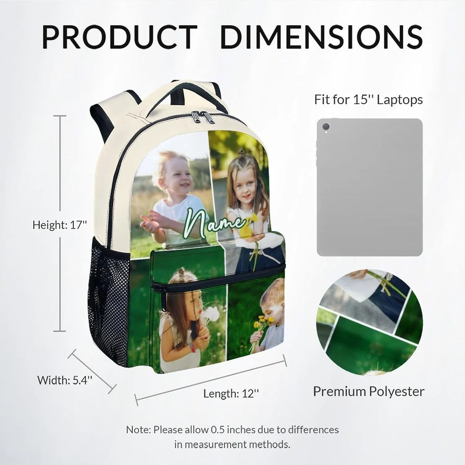 UNIKITTY Girls Bookbag - Custom Backpack with Family Photo/Name - School Backpack for Boys - 17 Inch Personalized Book Bag for Primary & Kindergarten (4 Photos)