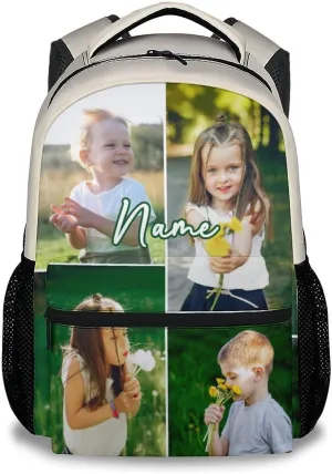 UNIKITTY Girls Bookbag - Custom Backpack with Family Photo/Name - School Backpack for Boys - 17 Inch Personalized Book Bag for Primary & Kindergarten (4 Photos)