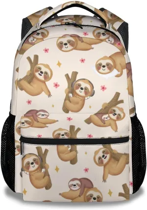 UNIKITTY Sloth Backpack for Girls Boys, 16 Inch Brown Backpacks with Adjustable Straps, Cute, Large Capacity Bookbag for Kids School