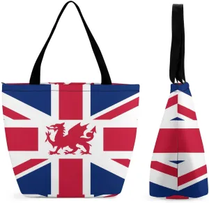 Union Jack with Wales Flag Womens Tote Bag Purse with Zippered Shoulder Handbags For Work