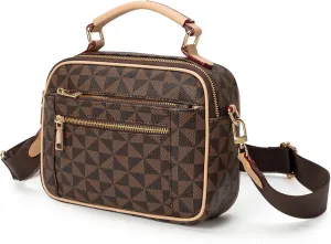 Unisex Crossbody Messenger Bag, Vegan Leather Shoulder Satchel with Adjustable Strap, Vintage Geometric Design for Daily Use