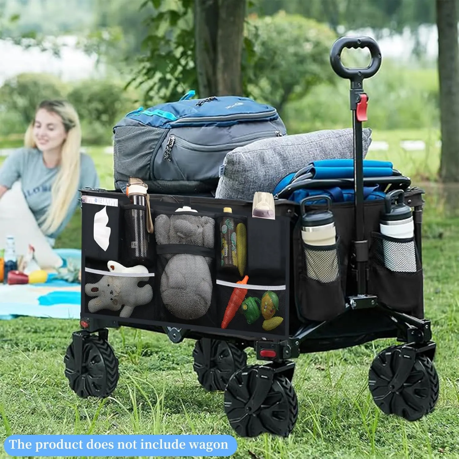 Universal Collapsible Wagon Side Pocket, Large Capacity Beach Wagon Storage Attachment, Wide Compatibility Attachments for Garden Cart Sorting Storage, Black (Product Not Including Cart)