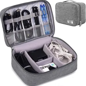 Universal Electronics Accessories Organizer, Waterproof Portable Cable Organizer Bag, Digital Gadget Organizer Case, Travel Gear Carry Bag for Cables - Grey