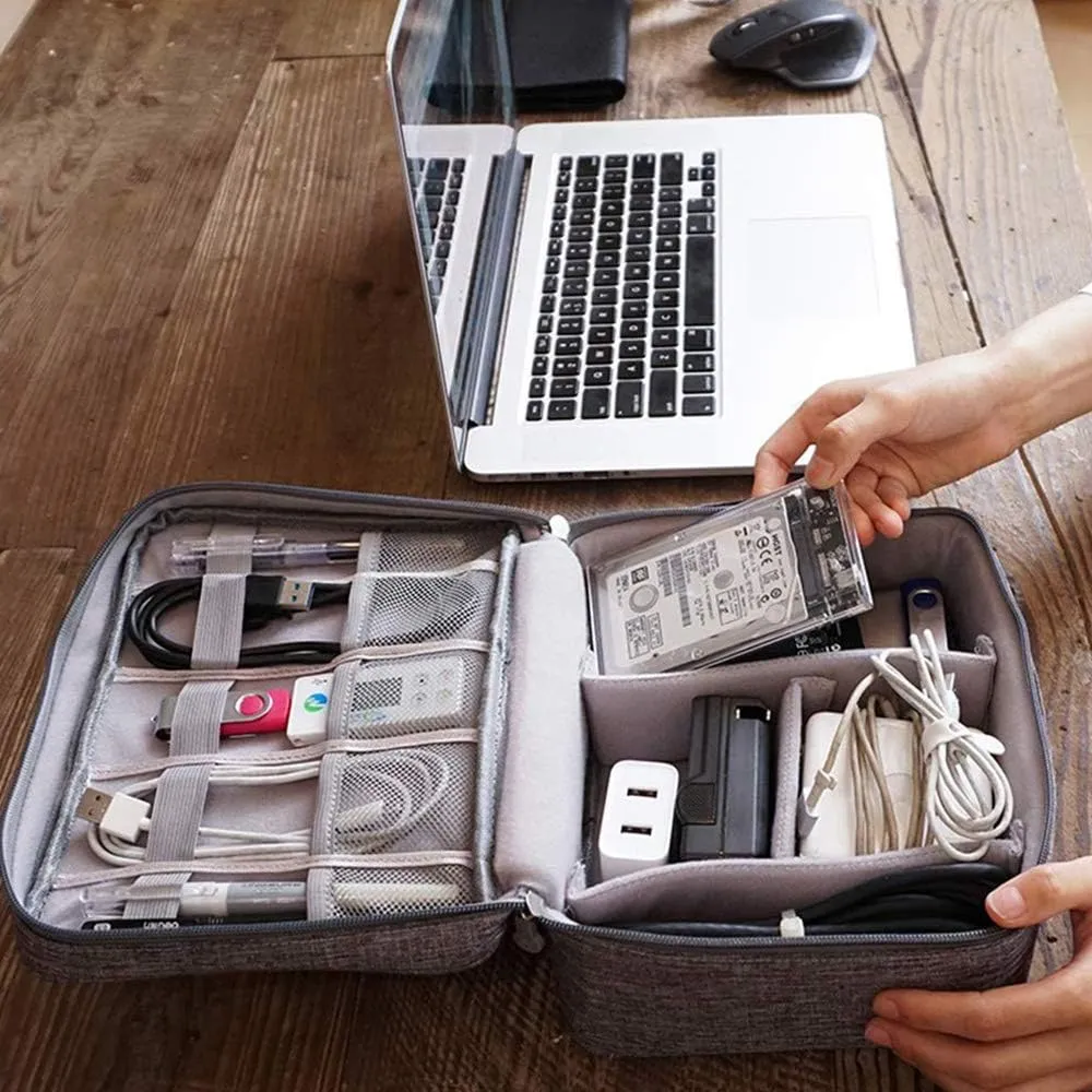 Universal Electronics Accessories Organizer, Waterproof Portable Cable Organizer Bag, Digital Gadget Organizer Case, Travel Gear Carry Bag for Cables - Grey
