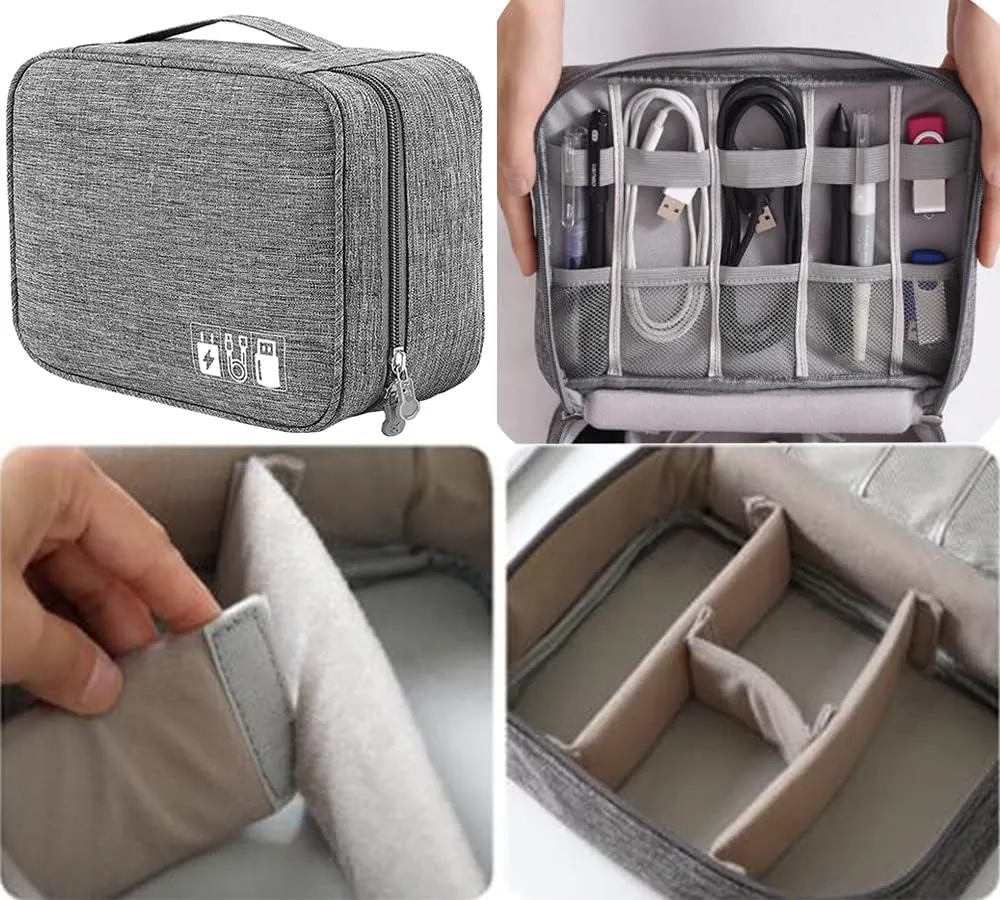 Universal Electronics Accessories Organizer, Waterproof Portable Cable Organizer Bag, Digital Gadget Organizer Case, Travel Gear Carry Bag for Cables - Grey