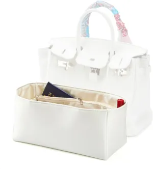 Universal Silk Purse Organizer Insert for Hermes Birkin Lindy 30 with Multiple Compartments and Zipper Pocket (Pearl White, 30)