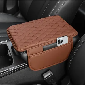 Upgraded Car Center Console Cover,Microfiber Leather Car Armrest Cover Cushion with 2 Storage Bags,Universal Car Armrest Storage Box Car Accessories for Most Vehicles (Brown)