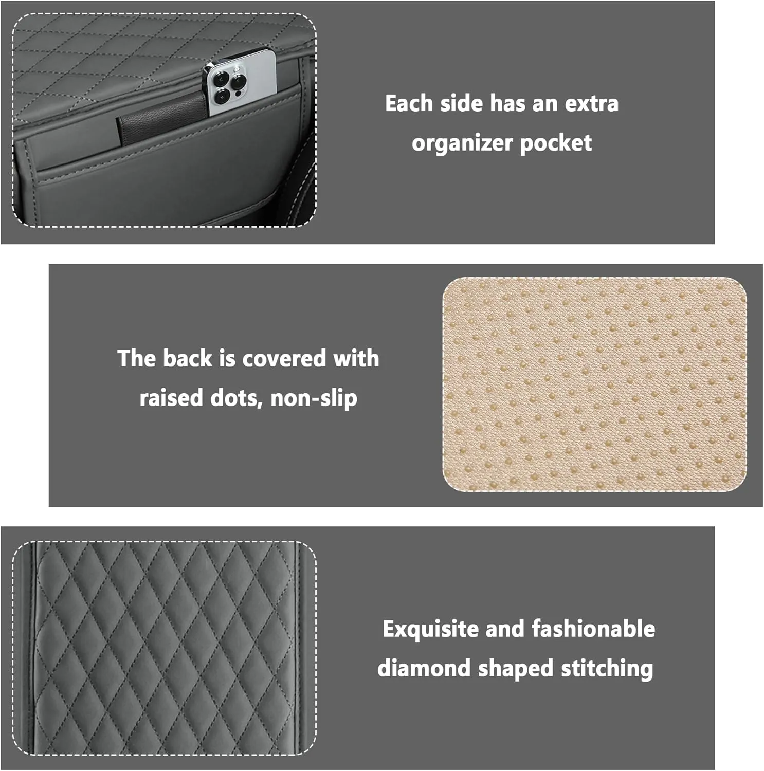 Upgraded Center Console Cover, Microfiber Leather Armrest Cover Cushion With 2 Storage Bags, Universal Car Armrest Storage Box Interior Accessories for Most Vehicles (Gray)