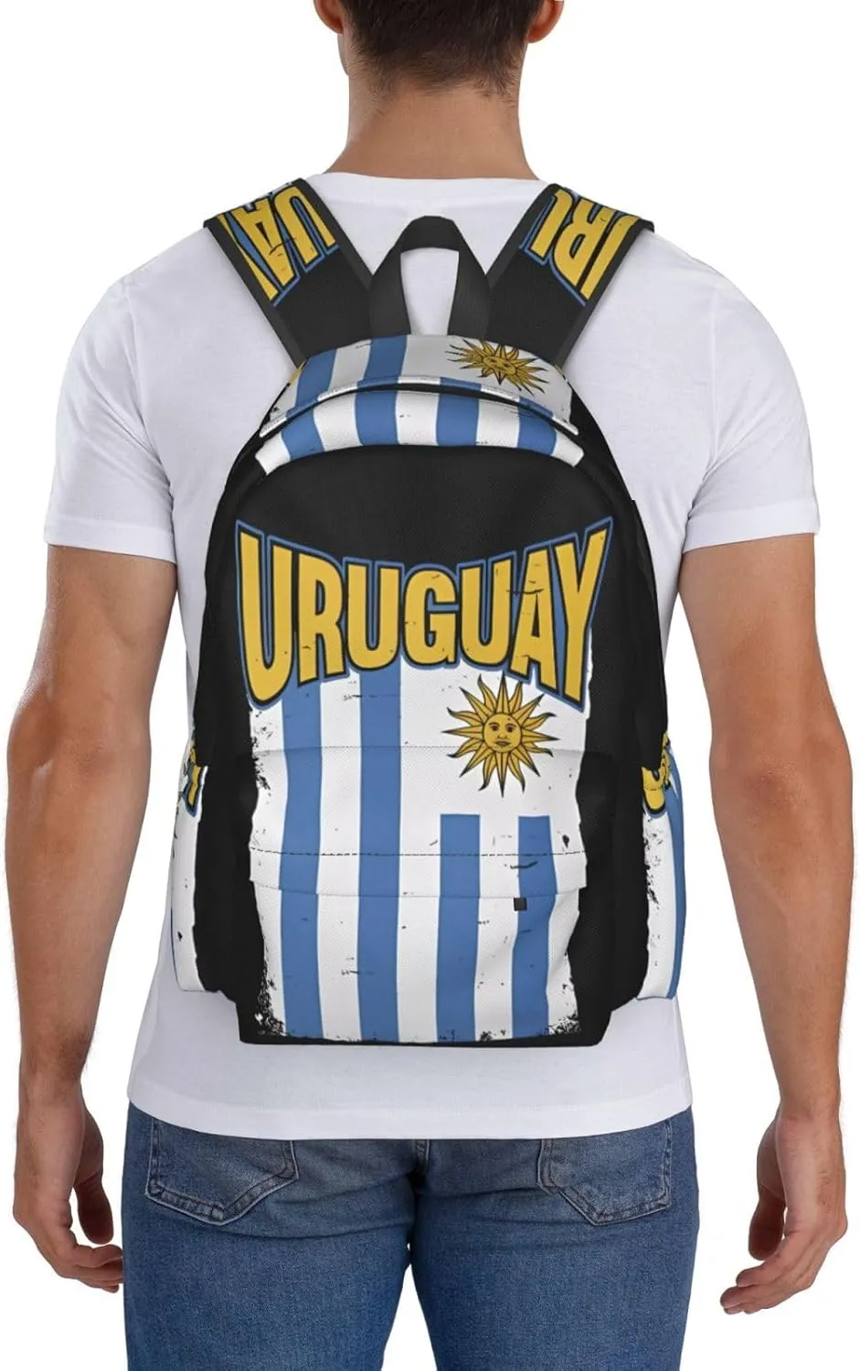 Uruguay Uruguayan Flag Casual Backpack Large Capacity Travel Backpacks Laptop Daypack Commuter Rucksack Adjustable Strap Sports Bags for Hiking Biking