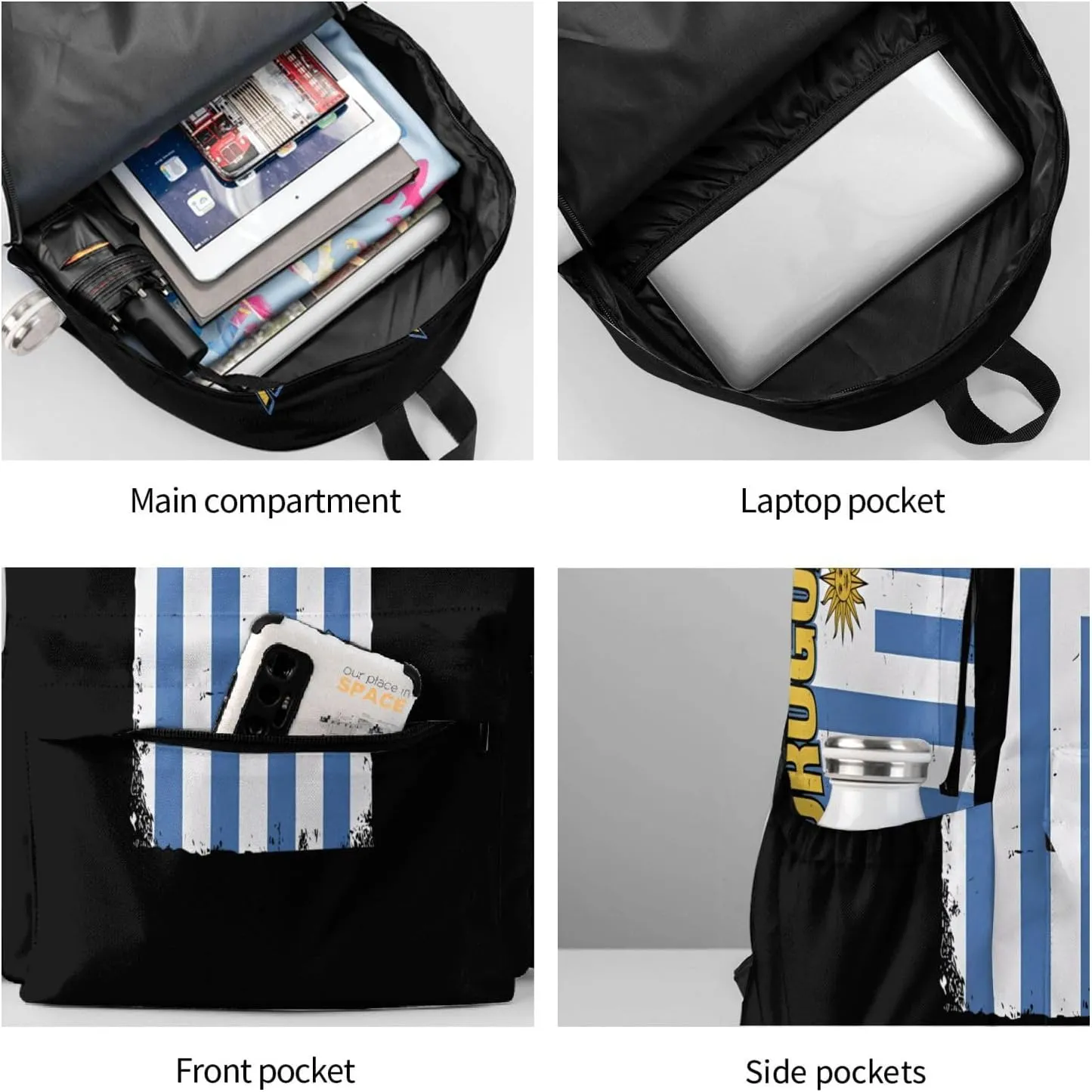 Uruguay Uruguayan Flag Casual Backpack Large Capacity Travel Backpacks Laptop Daypack Commuter Rucksack Adjustable Strap Sports Bags for Hiking Biking