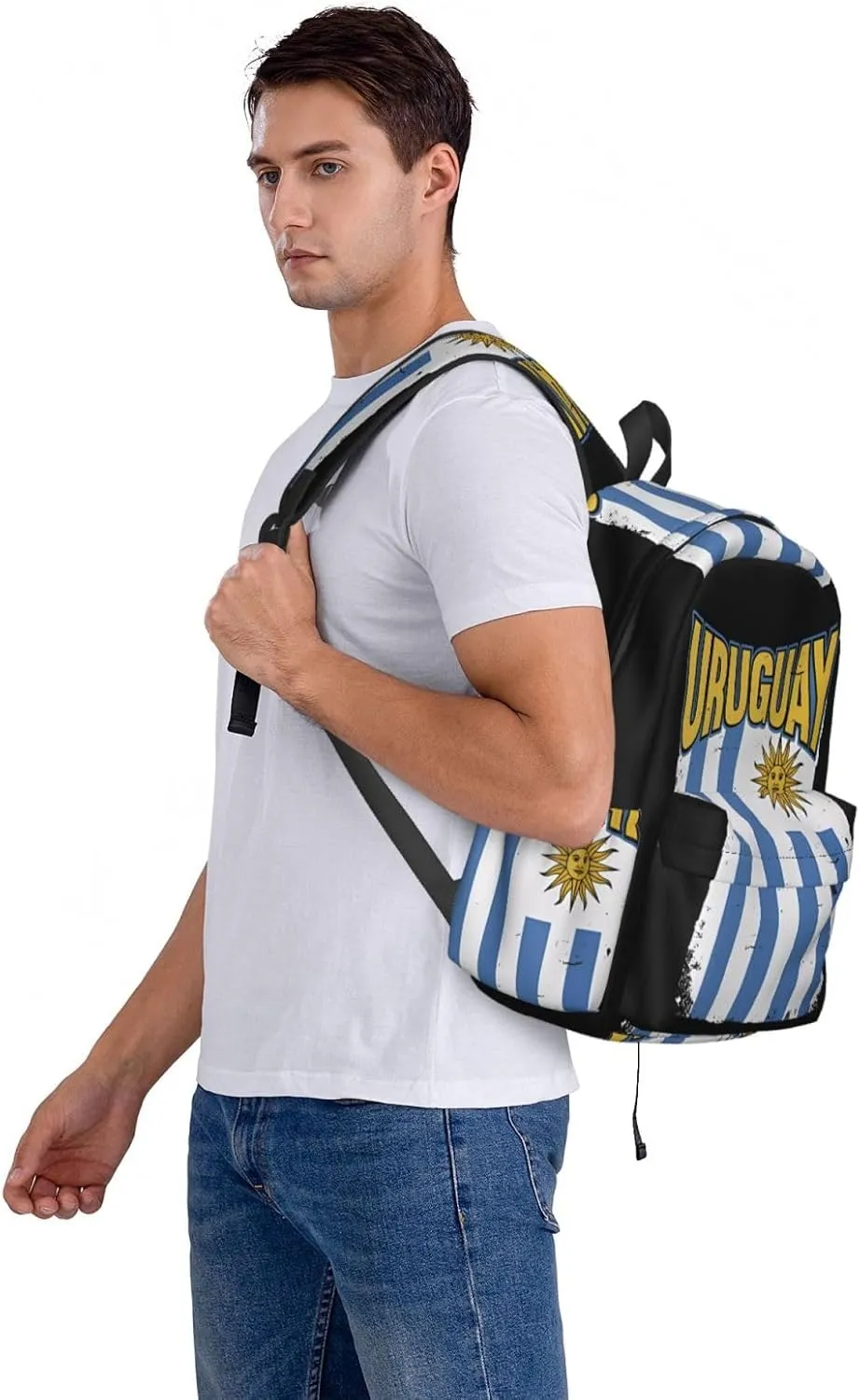 Uruguay Uruguayan Flag Casual Backpack Large Capacity Travel Backpacks Laptop Daypack Commuter Rucksack Adjustable Strap Sports Bags for Hiking Biking