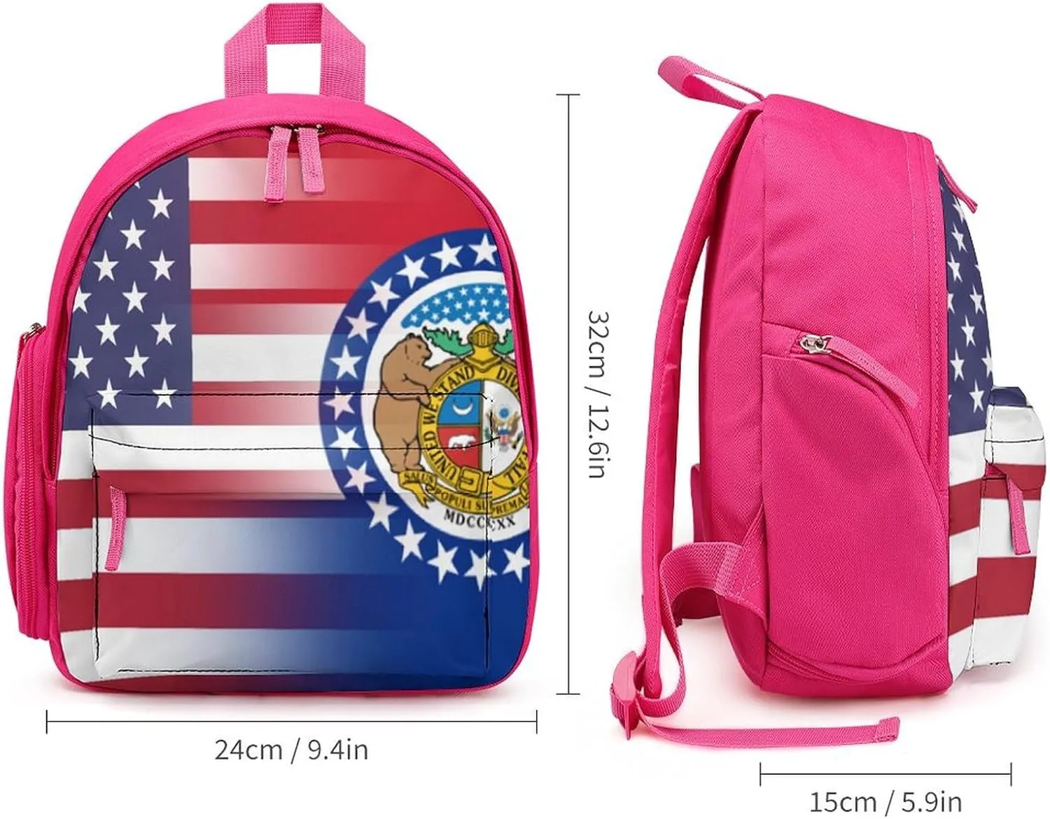 U.S.A Missouri State Flag Simple Backpack Lightweight Cute Printing Shoulder Bag Family Travel Pink-style