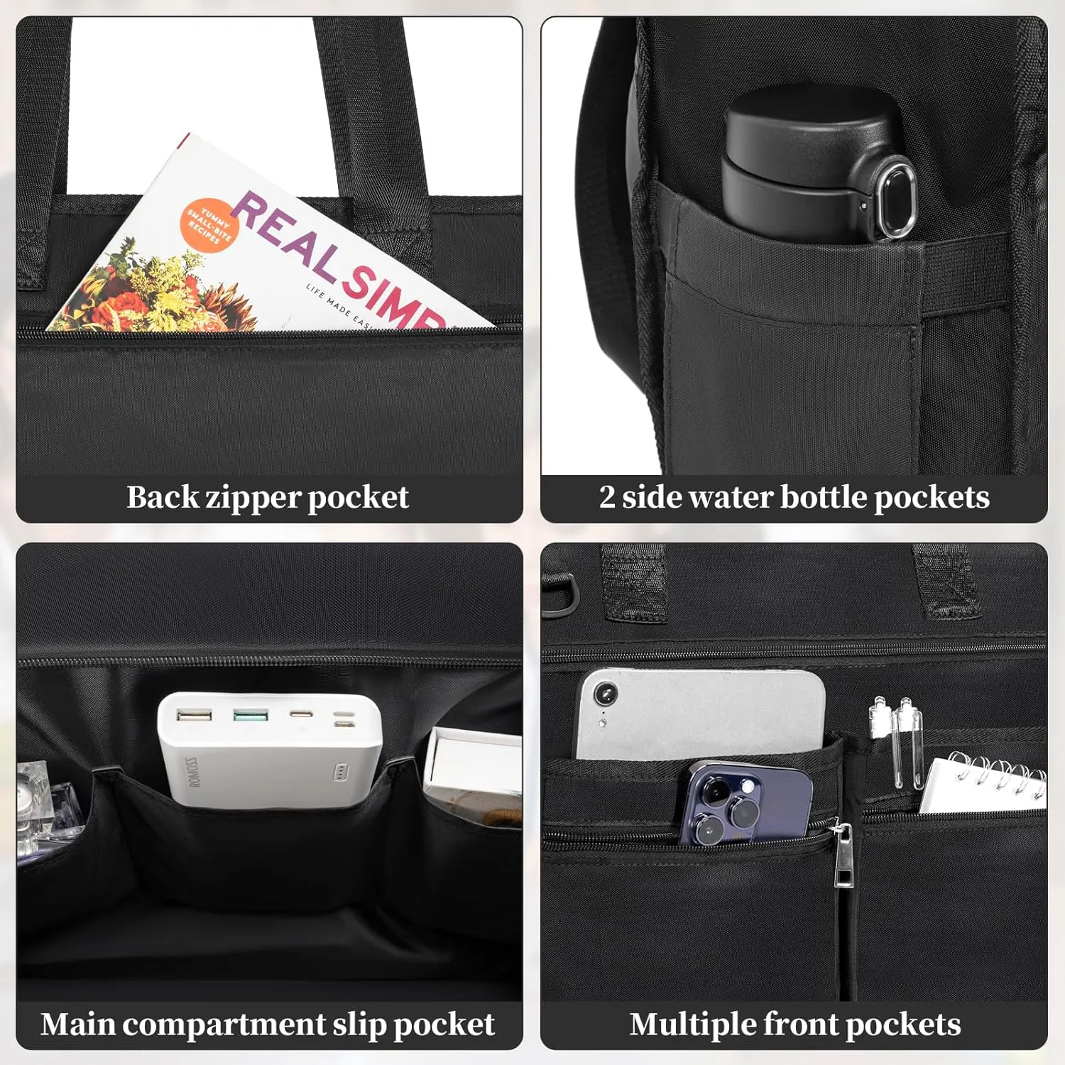 Utility Tote Bag For Women, Teacher Shoulder Bag with Multiple Pockets, Laptop Handbag with Zipper for Gym, Work