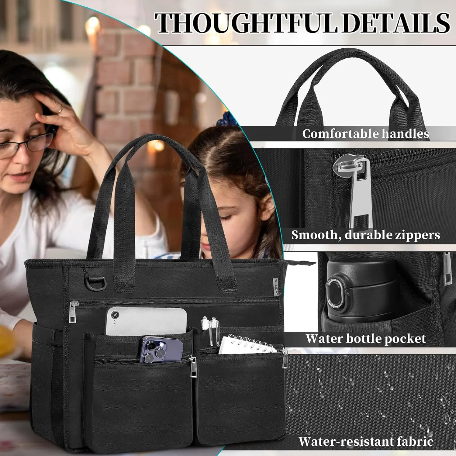 Utility Tote Bag For Women, Teacher Shoulder Bag with Multiple Pockets, Laptop Handbag with Zipper for Gym, Work