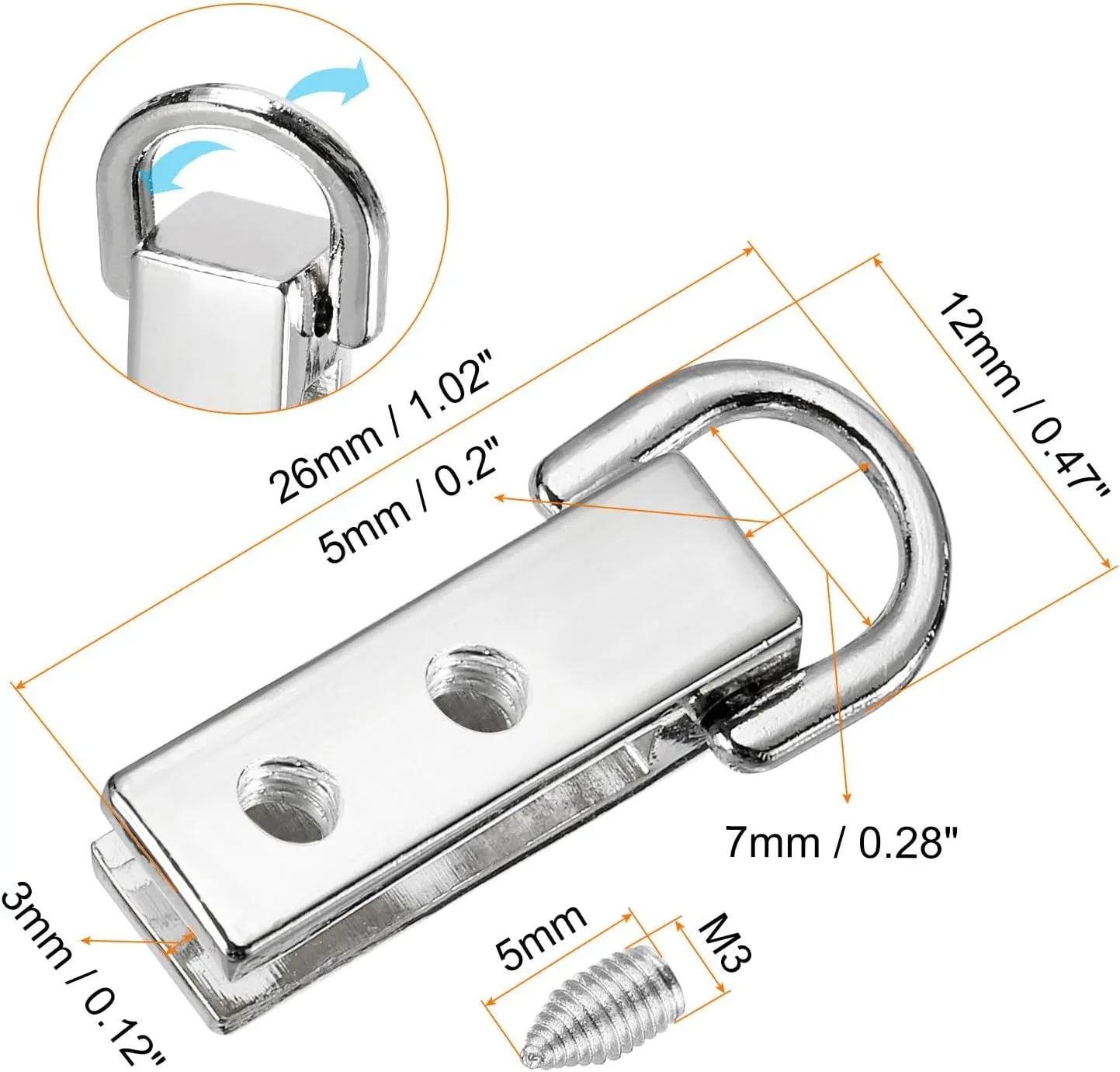 uxcell Bag Side Clip Buckle - 20Pcs 0.28" Metal Suspending Handbag Strap Chain Connector with D Ring for DIY, Purse Crossbody Shoulder (Silver Tone, 26mm)