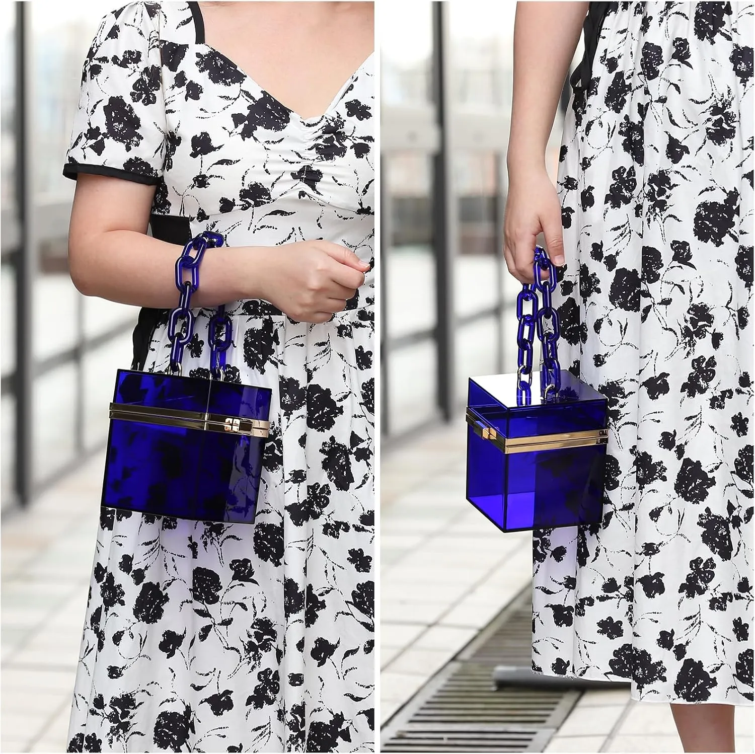 uxcell Women Acrylic Clear Clutch Purses Square Evening Handbag Box Purse for Wedding Prom Party, Black/Gold