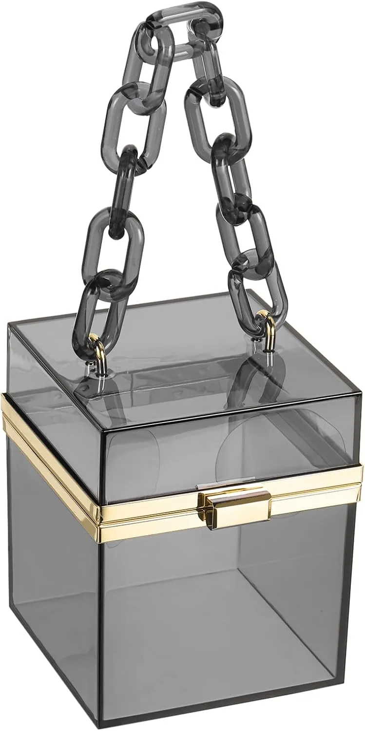 uxcell Women Acrylic Clear Clutch Purses Square Evening Handbag Box Purse for Wedding Prom Party, Black/Gold