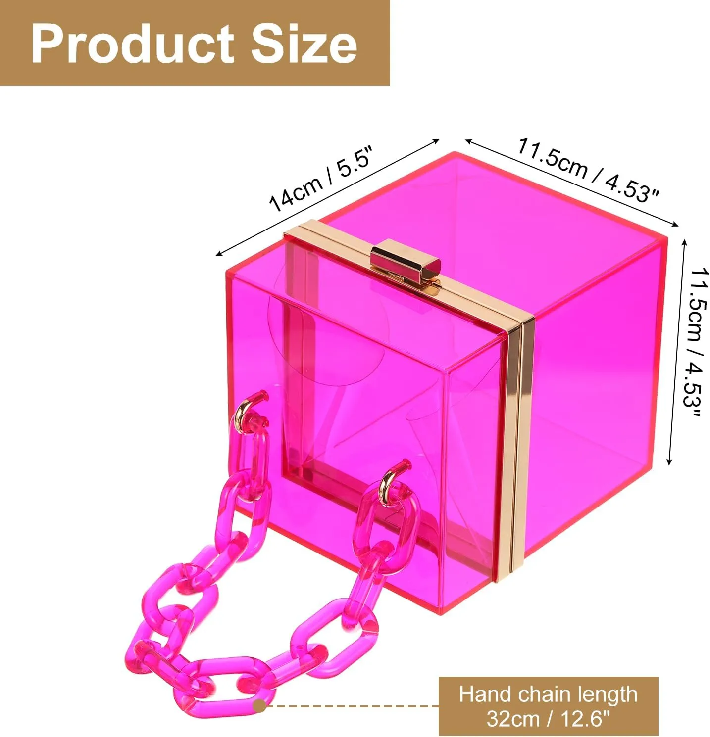 uxcell Women Acrylic Clear Clutch Purses Square Evening Handbag Box Purse for Wedding Prom Party, Pink/Gold