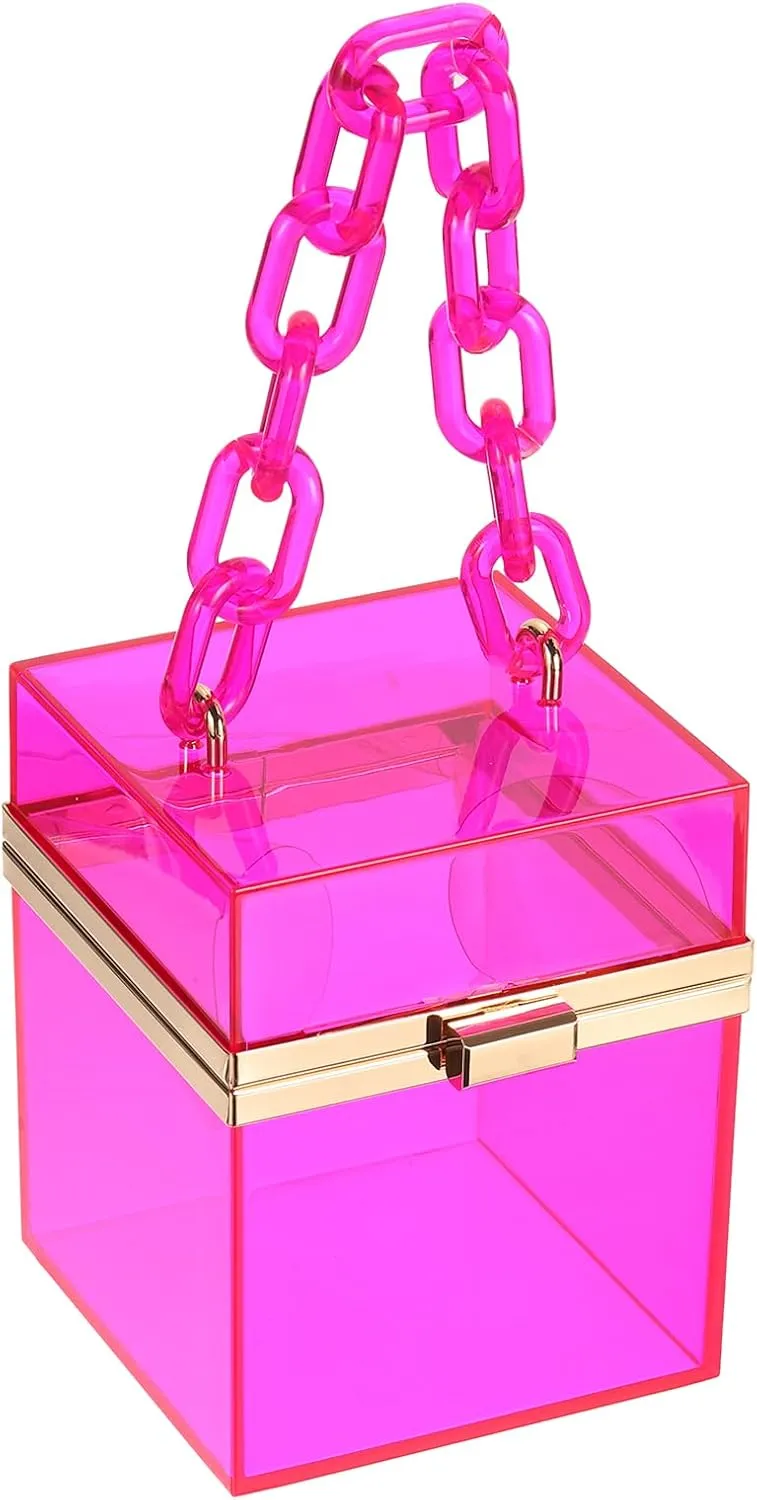 uxcell Women Acrylic Clear Clutch Purses Square Evening Handbag Box Purse for Wedding Prom Party, Pink/Gold