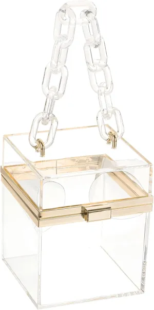 uxcell Women Acrylic Clear Clutch Purses Square Evening Handbag Box Purse for Wedding Prom Party, Transparent/Gold