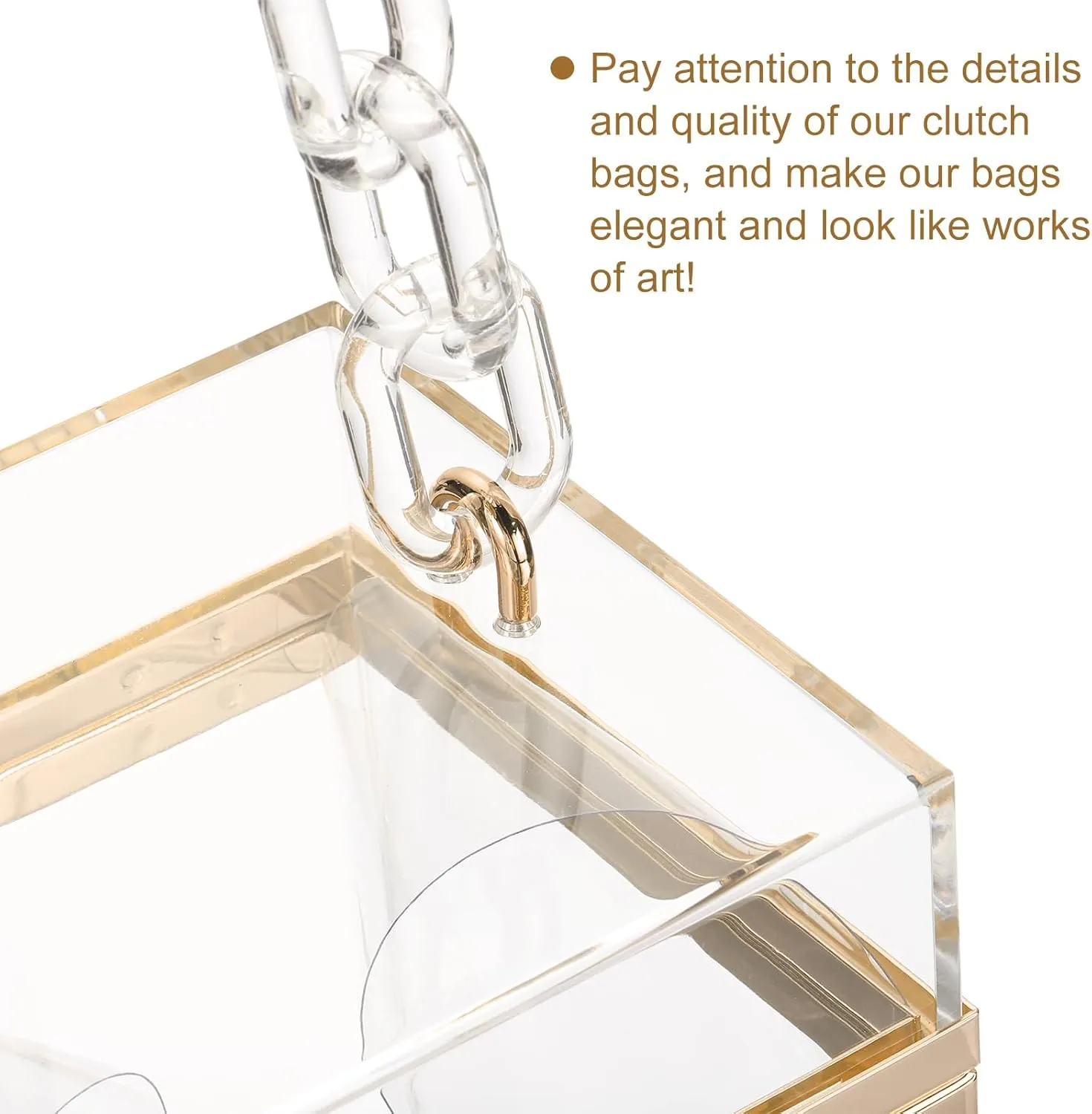 uxcell Women Acrylic Clear Clutch Purses Square Evening Handbag Box Purse for Wedding Prom Party, Transparent/Gold