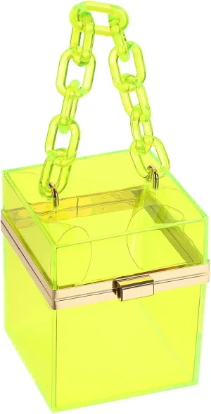 uxcell Women Acrylic Clear Clutch Purses Square Evening Handbag Box Purse for Wedding Prom Party, Yellow/Gold