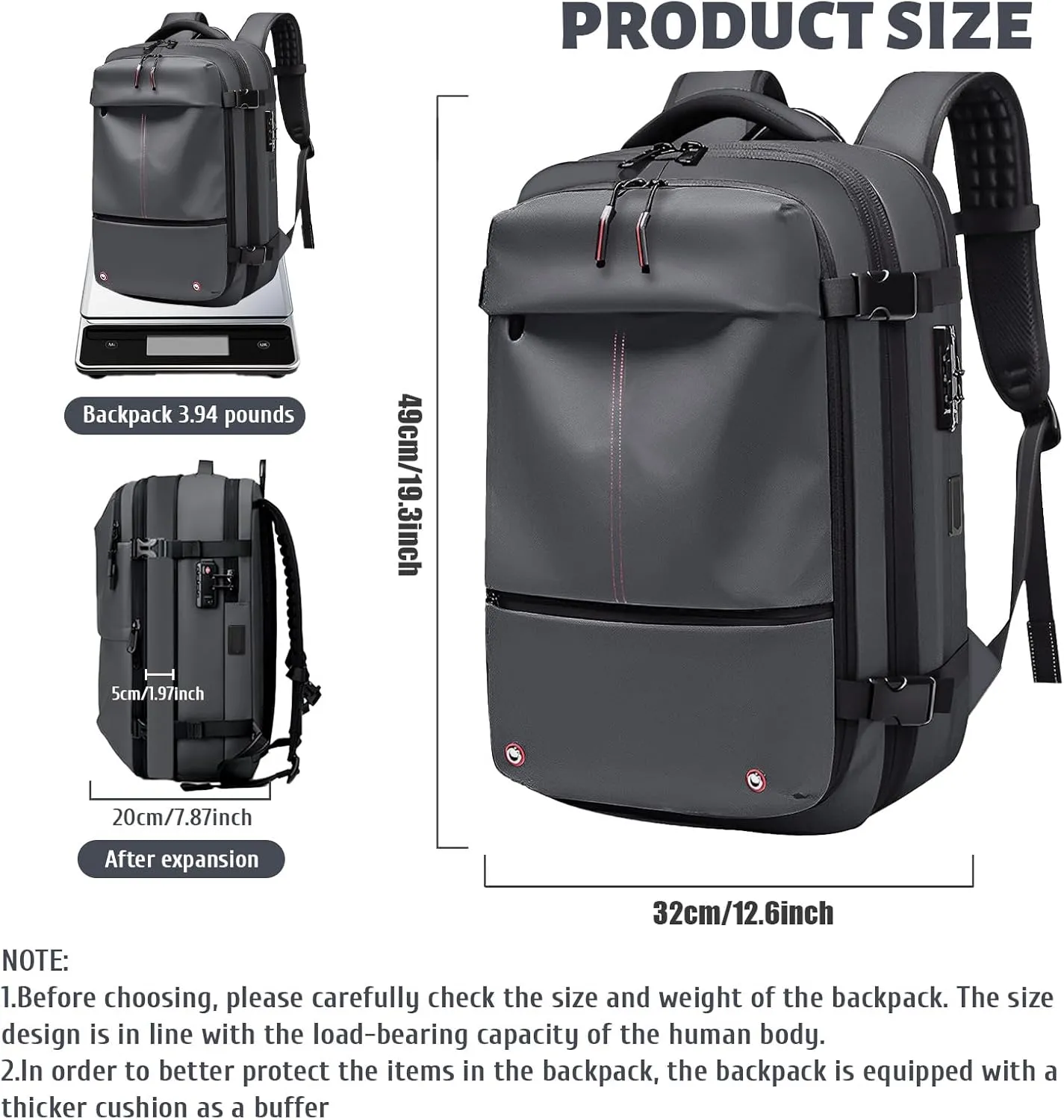 Vacpack with Detachable Air Bag,60L Vacuum Backpack Travel with Usb Charging Port and Pump, Carry on Backpacks with Vacuum Compression,Suitable for Short Trip and Business