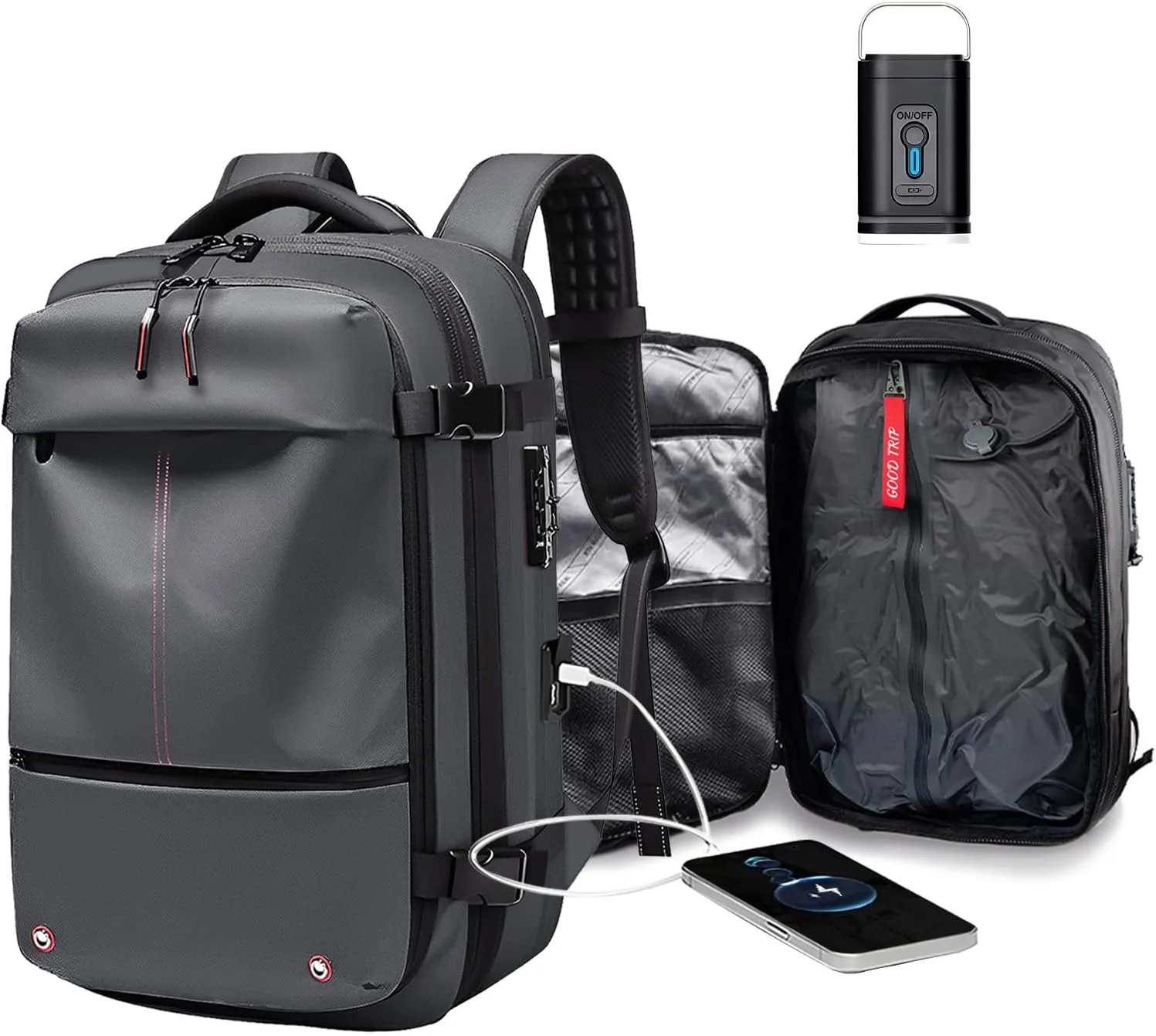 Vacpack with Detachable Air Bag,60L Vacuum Backpack Travel with Usb Charging Port and Pump, Carry on Backpacks with Vacuum Compression,Suitable for Short Trip and Business