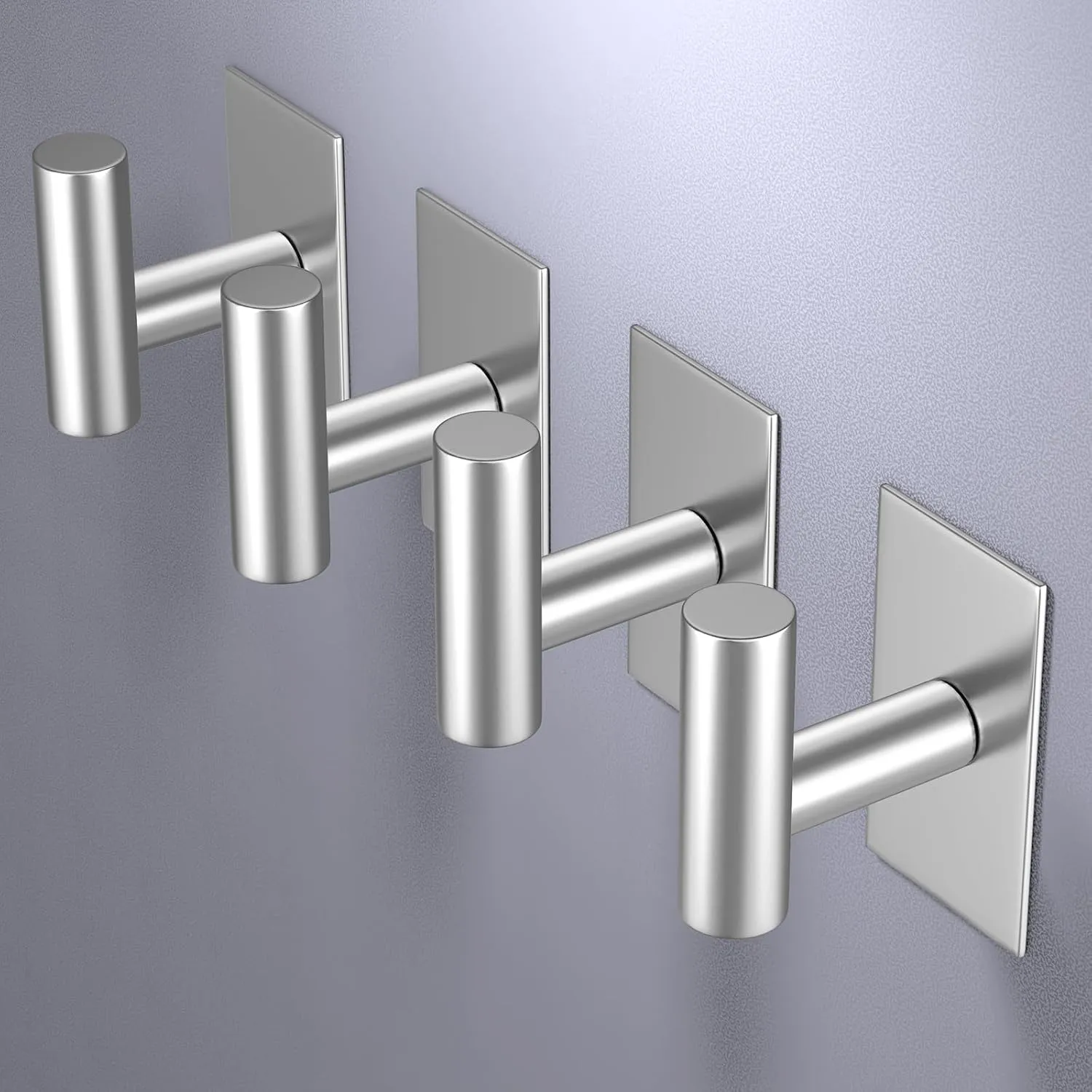 VAEHOLD Wall Towel Hooks, Heavy Duty Sticky Holder Waterproof Towel Hooks for Hanging Coat, Clothes, Closet Hook Wall Mount for Kitchen (Silver, Adhesive 4 Pack)