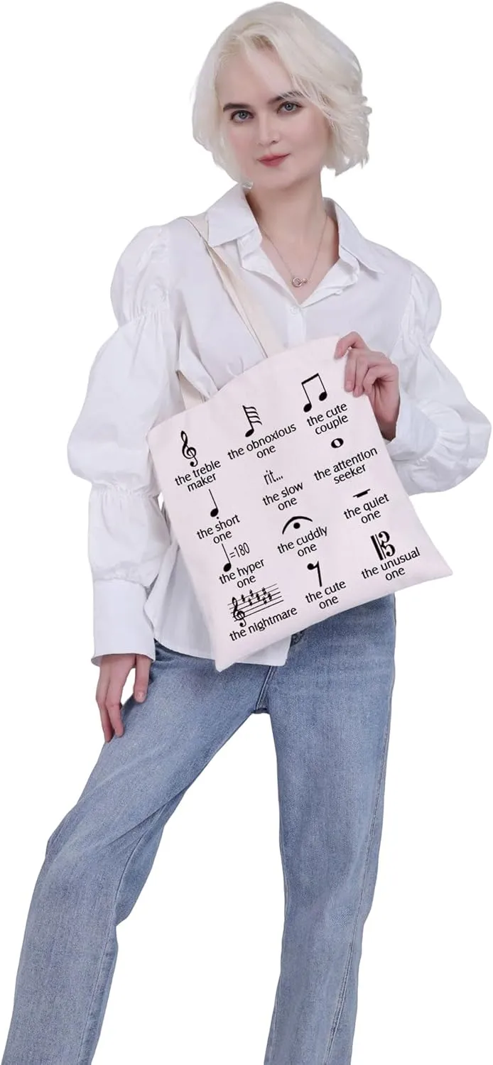VAMSII Funny Music Note Tote Bag for Teachers, Producers, Lovers - Canvas Band Gift With Musical Note Theme