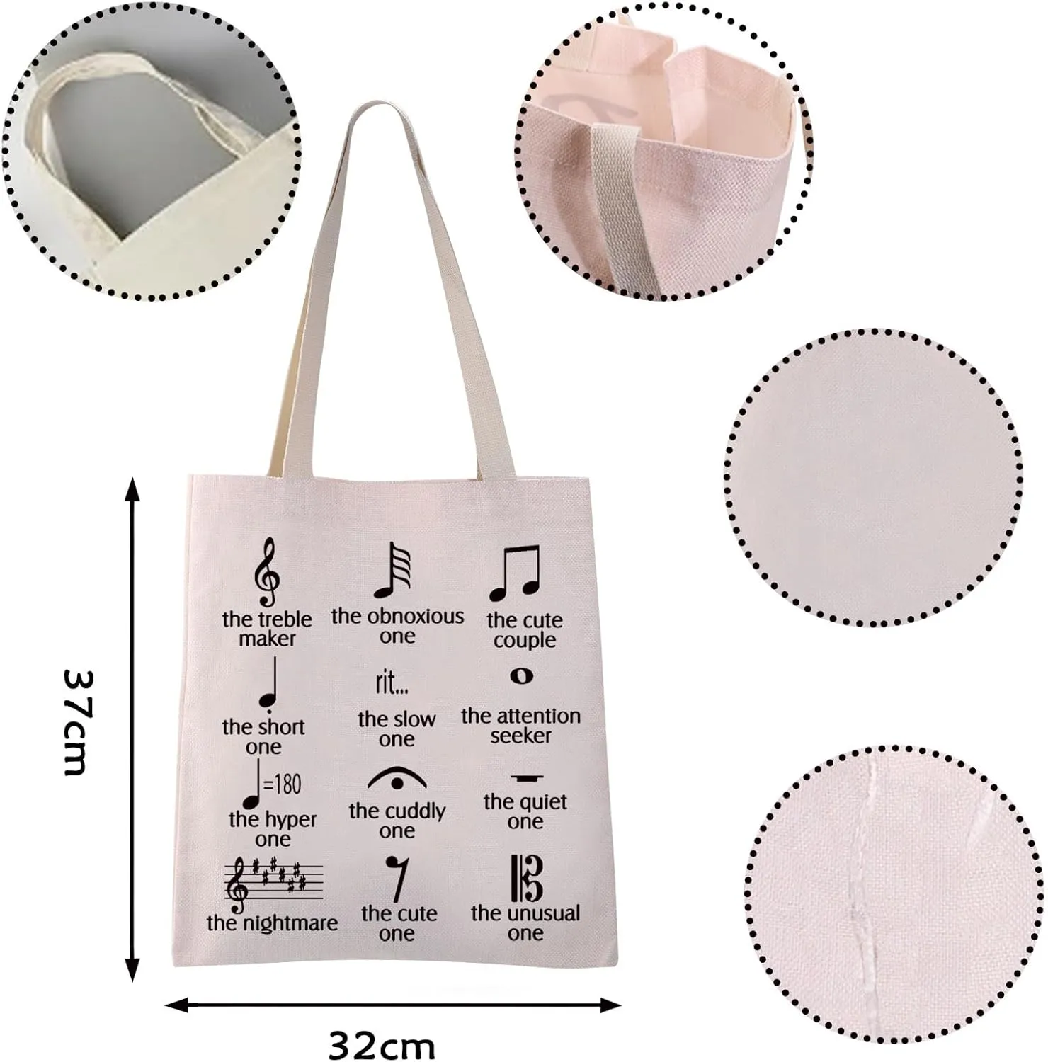 VAMSII Funny Music Note Tote Bag for Teachers, Producers, Lovers - Canvas Band Gift With Musical Note Theme