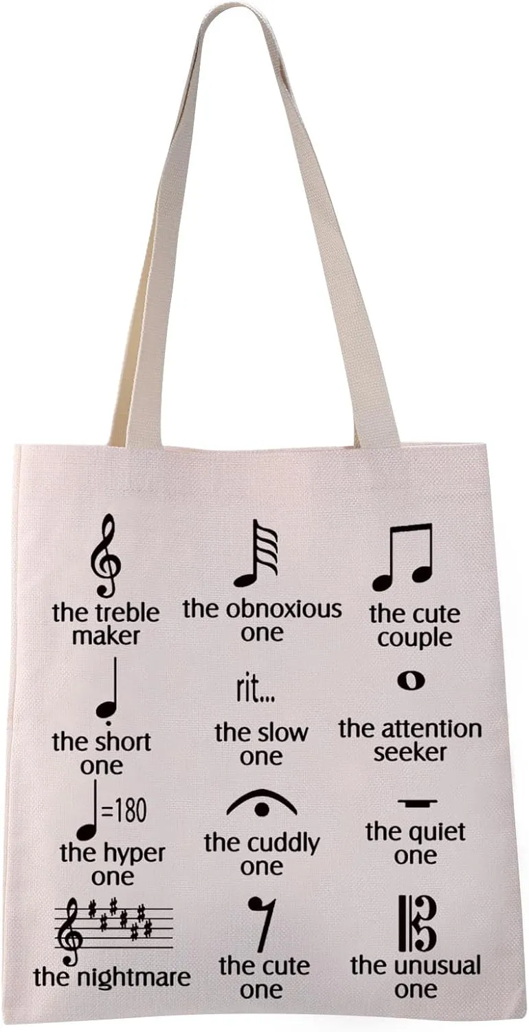 VAMSII Funny Music Note Tote Bag for Teachers, Producers, Lovers - Canvas Band Gift With Musical Note Theme