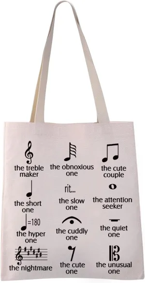 VAMSII Funny Music Note Tote Bag for Teachers, Producers, Lovers - Canvas Band Gift With Musical Note Theme