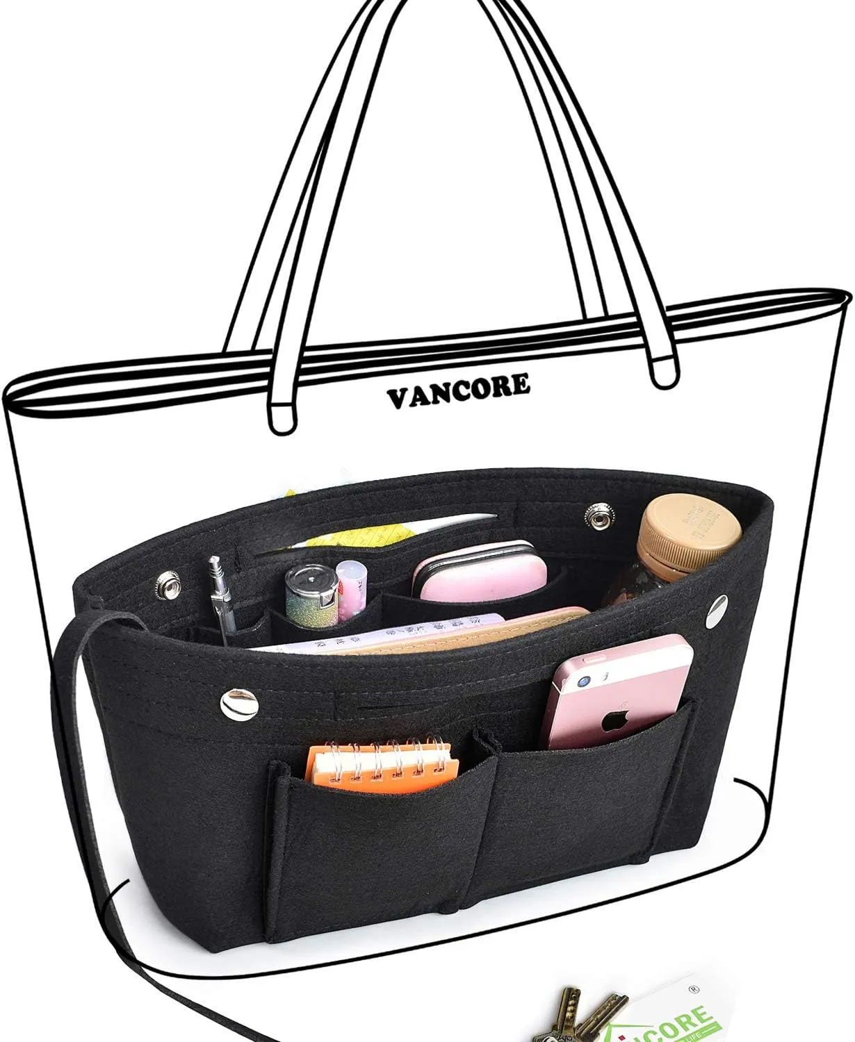 VANCORE Felt Insert Handbag Organizer Travel Purse Bag Organiser
