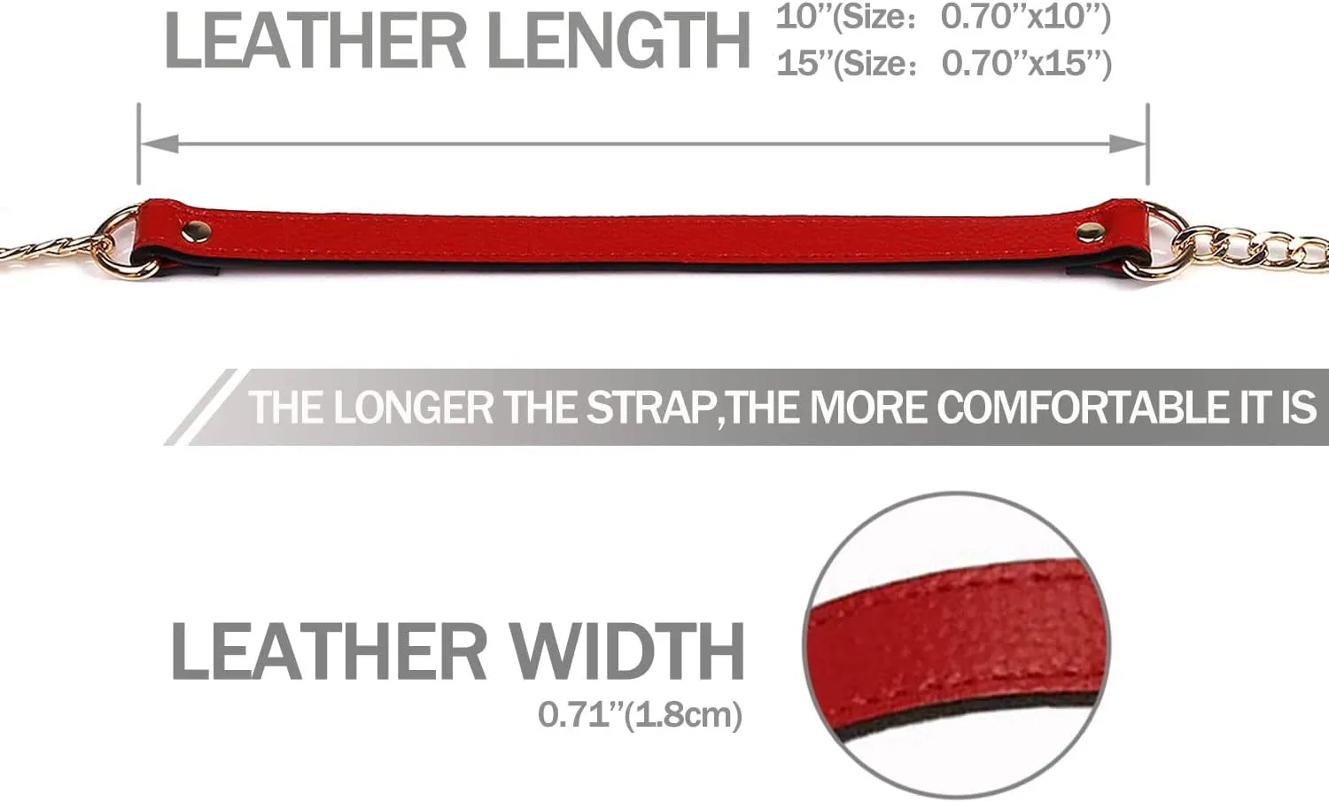 VanEnjoy 18MM Replacement Chain & Genuine Leather Shoulder Crossbody Straps for Handbags Purse Bags (Red)