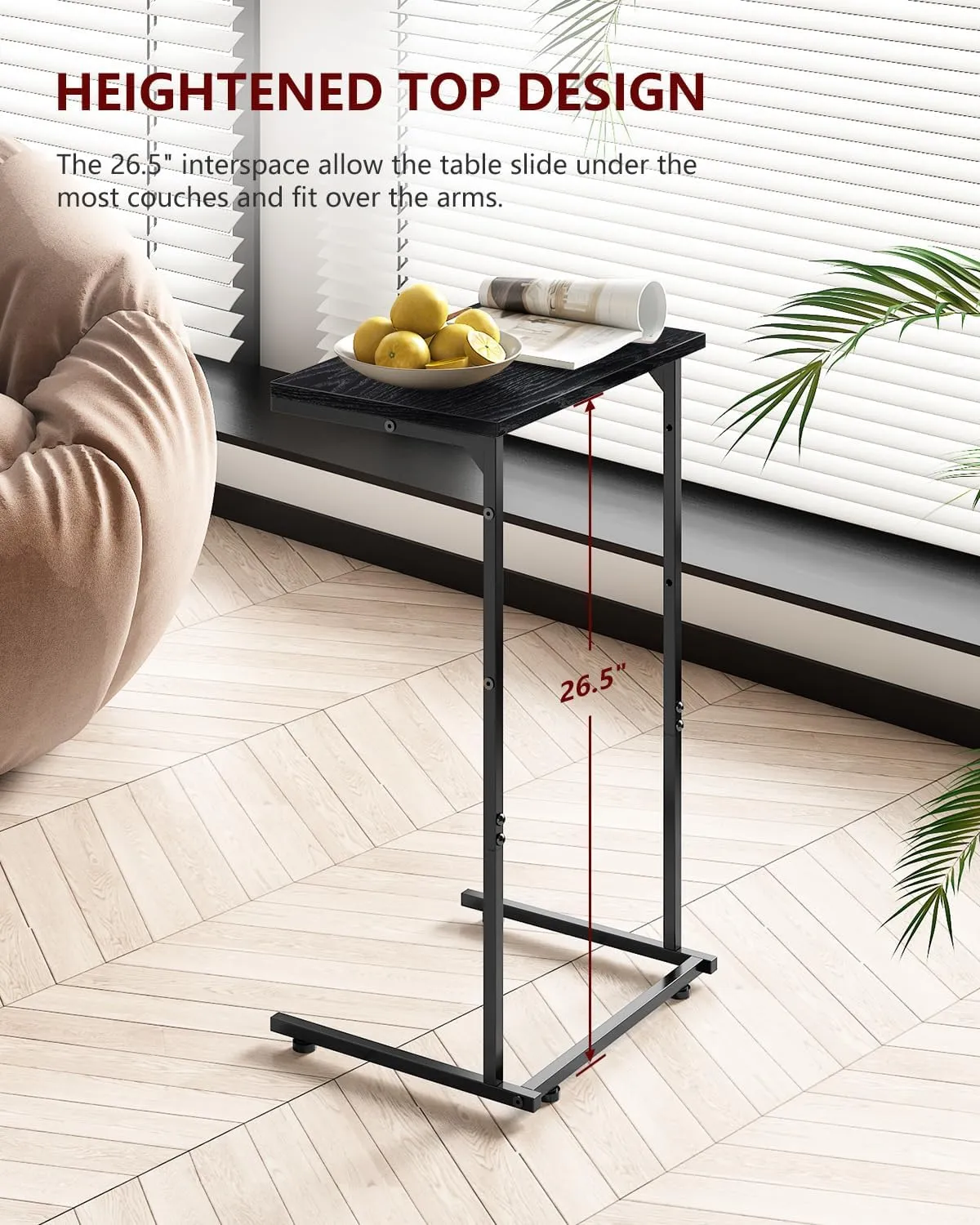 Vantic C Shaped End Table, Small Side Table for Couch and Recliner, Slide Under Sofa Tray Desk with Storage Bag for Living Room and Bedroom, Black